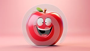 Funny apple with smiling face. AI generated