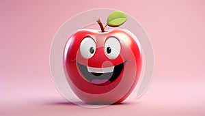 Funny apple with smiling face. AI generated