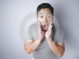 Funny Asian Man Shock With Open Mouth