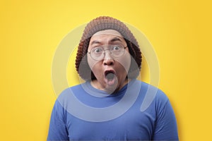 Funny Asian Man Shocked with Mouth Open