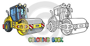 Funny asphalt compactor car with eye coloring book