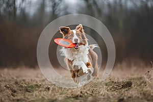 Funny Australian Shepherds dog run fly frisbee spring