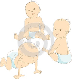 Funny babies in diapers, vector