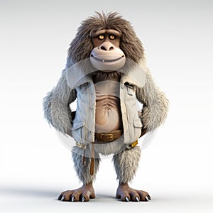 Funny Baboon In Fur Jacket: Photorealistic 3d Render With Frogcore Style