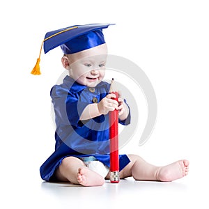 Funny baby in academician clothes