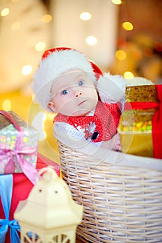 Funny baby with big blue eyes