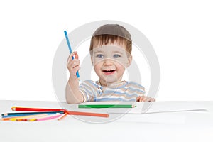 Funny baby drawing with color pencils