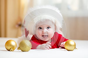 Funny baby girl weared in Santa hat