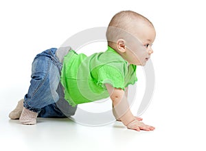 Funny baby goes down on all fours