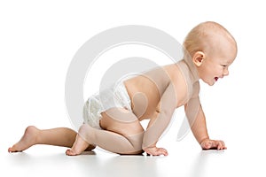 Funny baby goes down on all fours