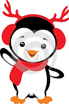 Funny baby penguin. Simple flat drawing for Christmas design