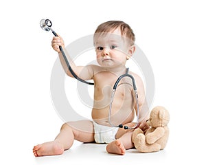 Funny baby weared diaper with stethoscope