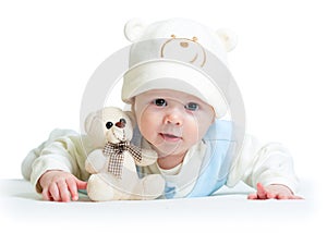 Funny baby weared hat with plush toy photo