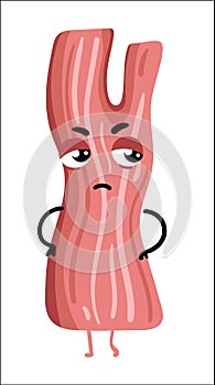 Funny bacon slice isolated cartoon character