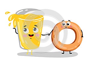 Funny bagel and lemonade glass cartoon character