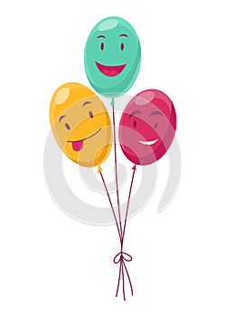 Funny balloon characters with happy smiling faces, colorful party accessoires