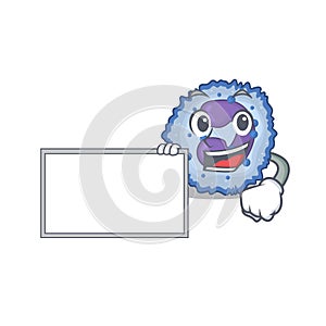 Funny basophil cell cartoon character design style with board