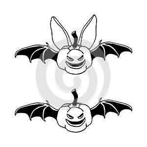 Funny bat with pumpkin head, bloodsucker, symbol of vampire & halloween holiday, pet