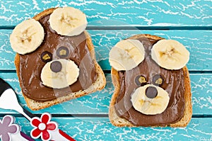 Funny bear face sandwich for kids snack food