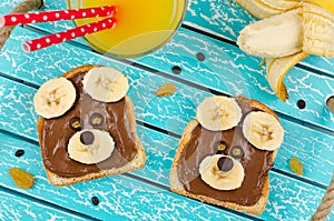 Funny bear face sandwich for kids snack food