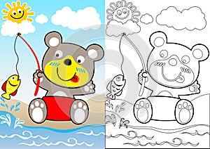 Funny bear fishing time cartoon