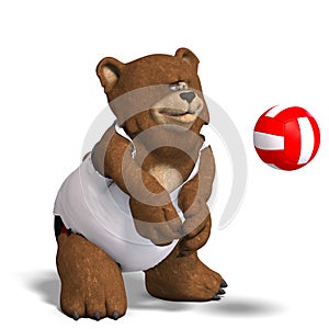 Funny bear plays volleyball