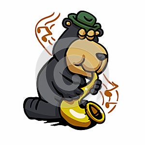 Funny bear saxophonist plays jazz