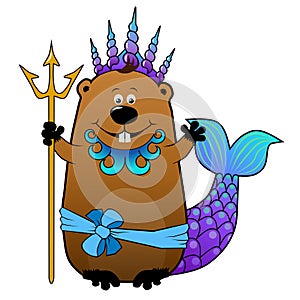 Funny beaver in Neptune Poseidon carnival costume