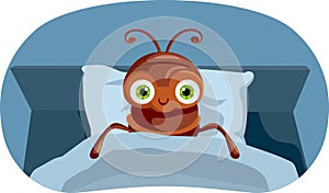 Funny Bed Bug Character Ready to Sleep Vector Cartoon Illustration