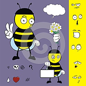 Funny bee cartoon expressions collection