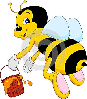 Funny bee cartoon hoding honey photo