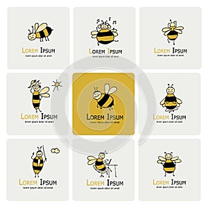 Funny bee collection, sketch for your design