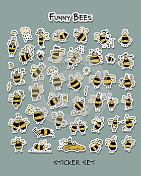 Funny bee, sticker set for your design
