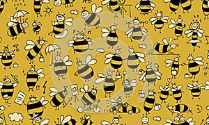 Funny bees, seamless pattern for your design