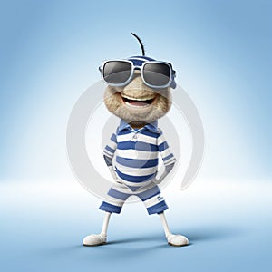 Funny Beetle Character With Sunglasses And Striped Slacks