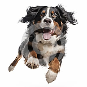 Funny Bernese Mountain Dog Jumping In Colorized Style