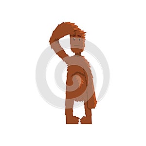 Funny bigfoot looking ahead into the distance, mythical creature cartoon character vector Illustration on a white