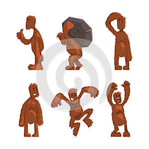 Funny Bigfoot or Yeti Character with Huge Furry Body Engaged in Different Activity Vector Set