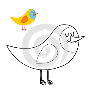 Funny bird coloring book. comical fowl in linear style