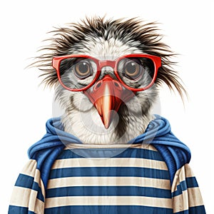 Funny Bird With Striped Glasses: Detailed Avian Illustration