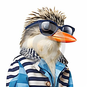 Funny Bird With Sunglasses Wearing Striped Sweater