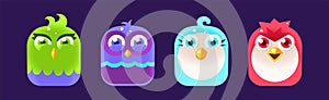 Funny Birds App Rounded Icon for Game Design Vector Set
