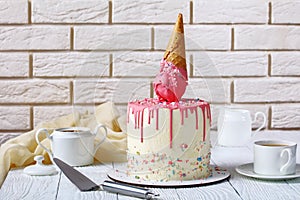 Funny Birthday cake with melted ice cream