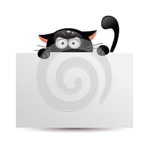 Funny black cat hunts. Vector illustration