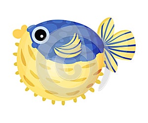 Funny Blowfish or Balloonfish as Marine Animal Vector Illustration