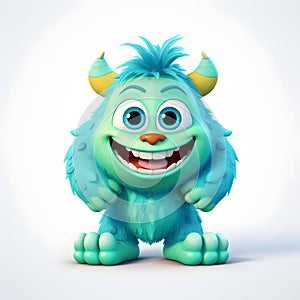 Funny blue monster cartoon character with uniform homogenous isolated background