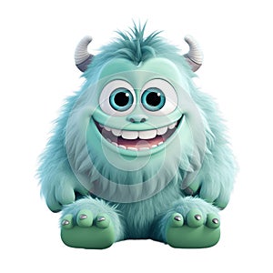 Funny blue monster cartoon character with uniform homogenous isolated background
