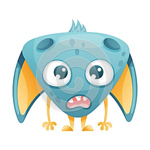 Funny Blue Monster with Huge Ears Gasping Feeling Surprised Vector Illustration