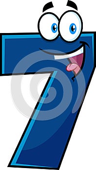 Funny Blue Number Seven 7 Cartoon Character