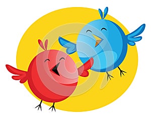 Funny blue and red bird singing Easter song illustration web vector